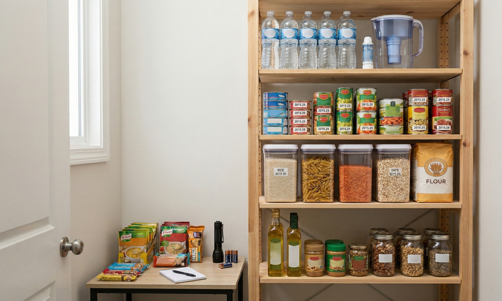 Több napra elég élelmiszer tárolására használható polc